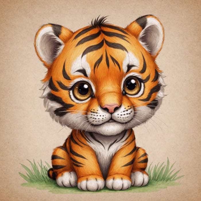 Adorable Small Tiger: Pencil Colored Artwork