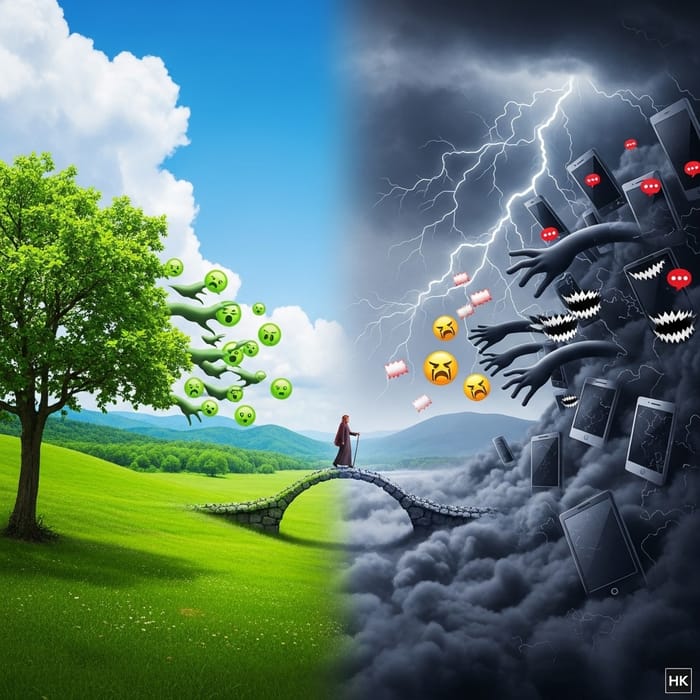 4k Cyber Bullying Landscape Illustration: Bridging Real & Virtual Worlds