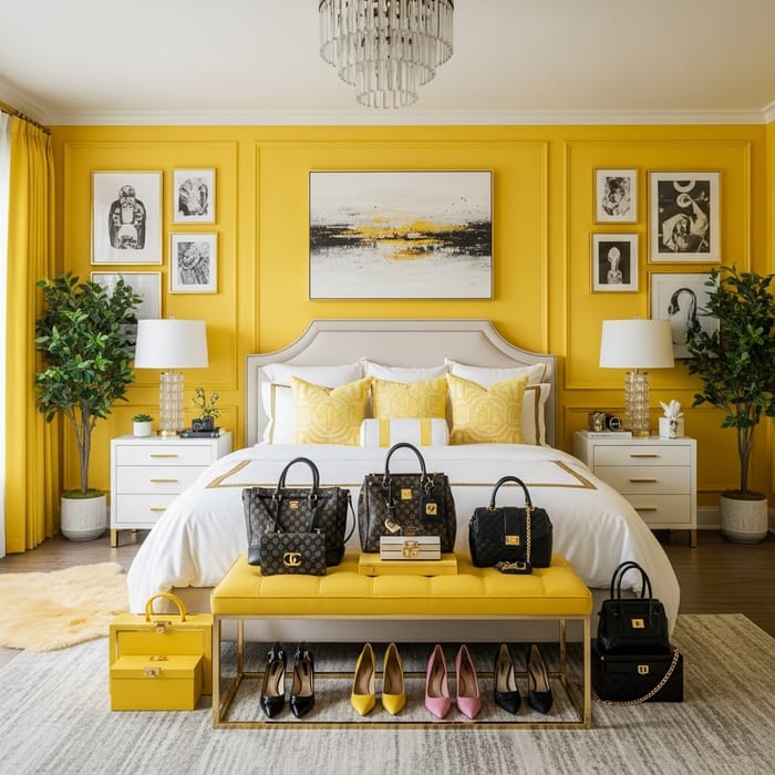 Hermes Homewares: Elegant Yellow Bedroom with Designer Touch Hermes Homewares: Elegant Yellow Bedroom with Designer Touch