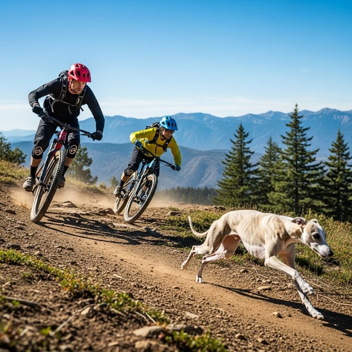 Mountain Bikers and Whippet: Adventure Awaits Mountain Bikers and Whippet: Adventure Awaits