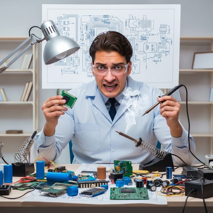 Dedicated Electronics Engineer Crafting Innovation Late into the Night Dedicated Electronics Engineer Crafting Innovation Late into the Night