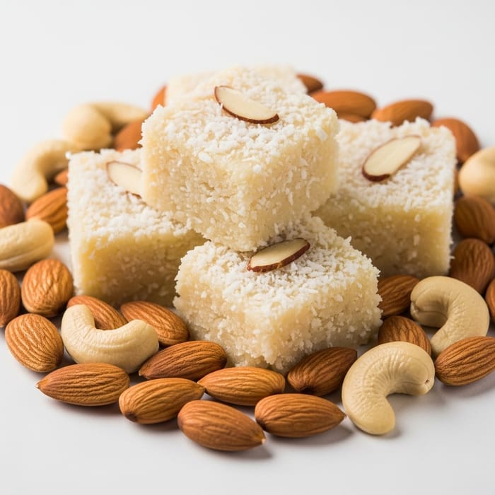 Coconut Bharfi with Almonds & Cashews | Exquisite Indian Sweet