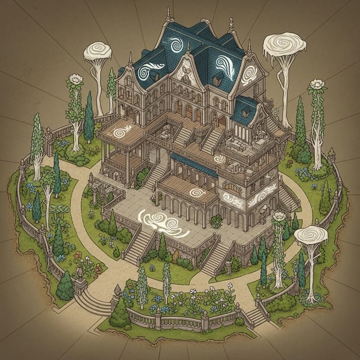Air Genasi Mansion Map - Vintage Cartography Style