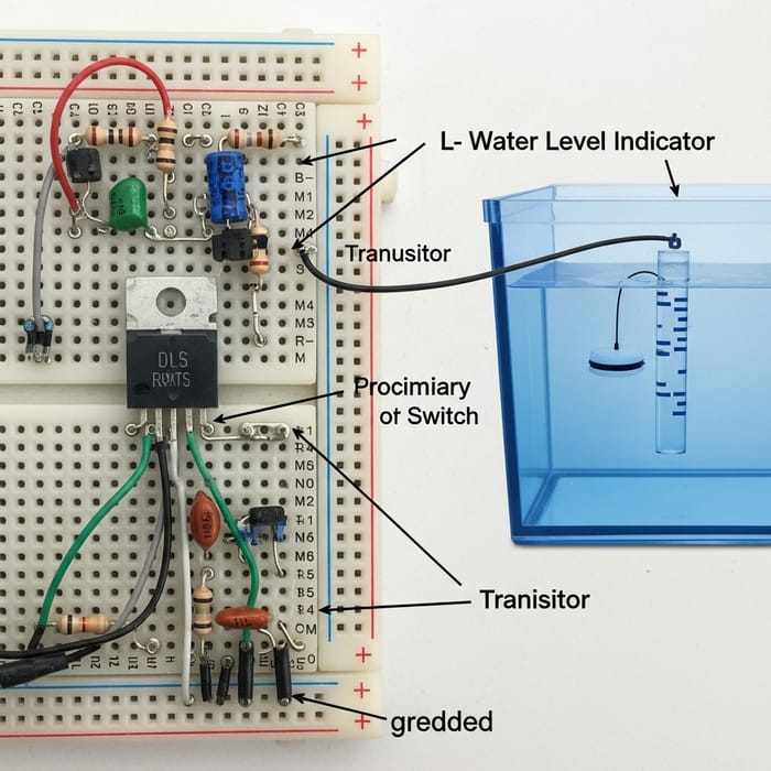 Water Level Indicator Transistor Circuit on Breadboard Water Level Indicator Transistor Circuit on Breadboard
