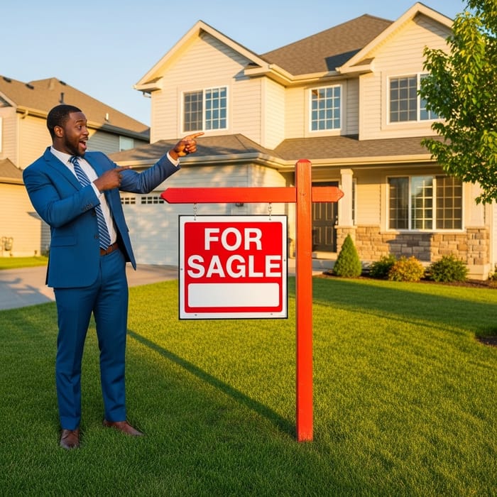 Realtor Discussing Great Bargain: Suburban House For Sale