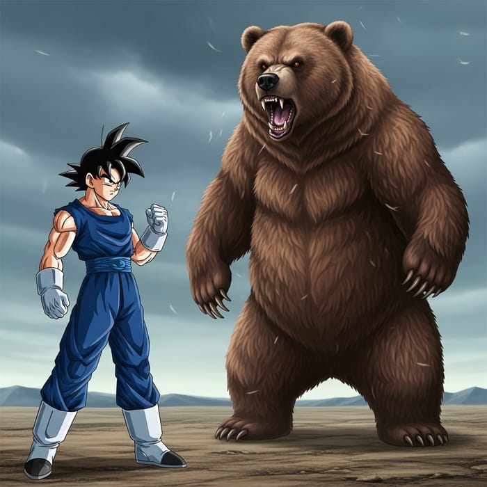 Epic Duel: Vegetta vs Grizzly Bear - Intense Clash in Barren Land
