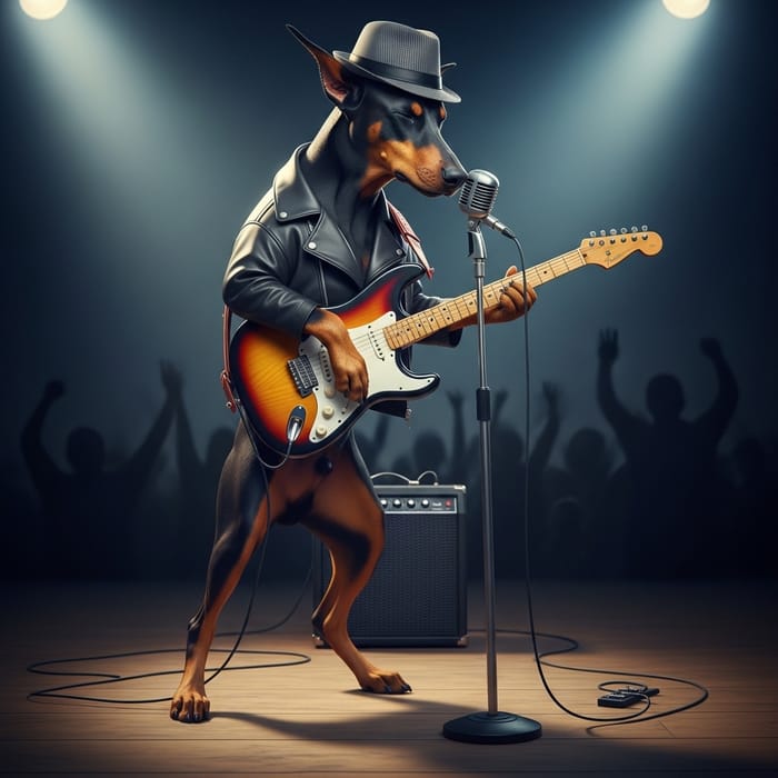 Doberman Dog Playing Guitar - Unique Talent Showcase Doberman Dog Playing Guitar - Unique Talent Showcase