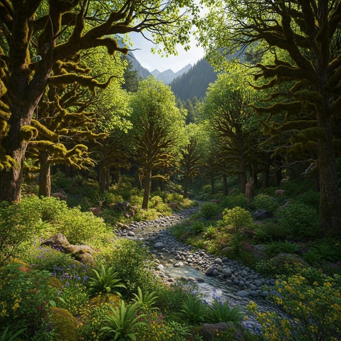 Majestic Forest Canopy: Towering Trees, Ferns & Wildlife