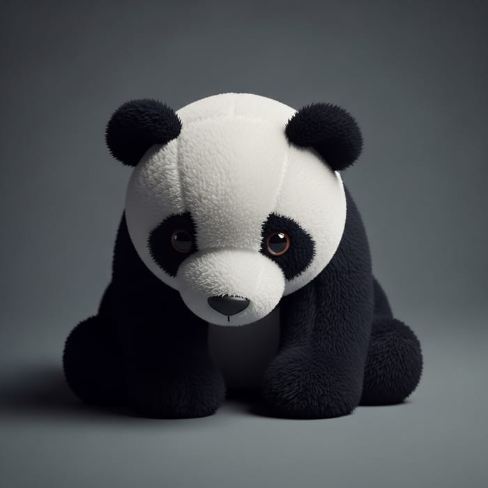 Sad Plush Panda Staring with One Eye on Gray Background Sad Plush Panda Staring with One Eye on Gray Background
