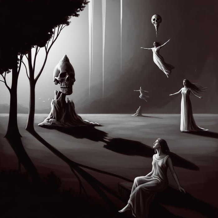 Salvador Dali-inspired Gothic Dreamscape: Enigmatic Mortality and Subconscious Depiction