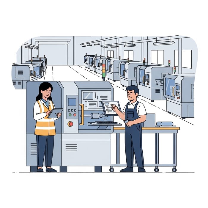 Factory Management Diagnosis: Minimalistic Scene in Factory Setting Factory Management Diagnosis: Minimalistic Scene in Factory Setting