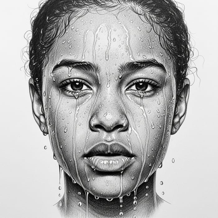 Wet Face Drawing - Mixed-Race Portrait Sketch Wet Face Drawing - Mixed-Race Portrait Sketch