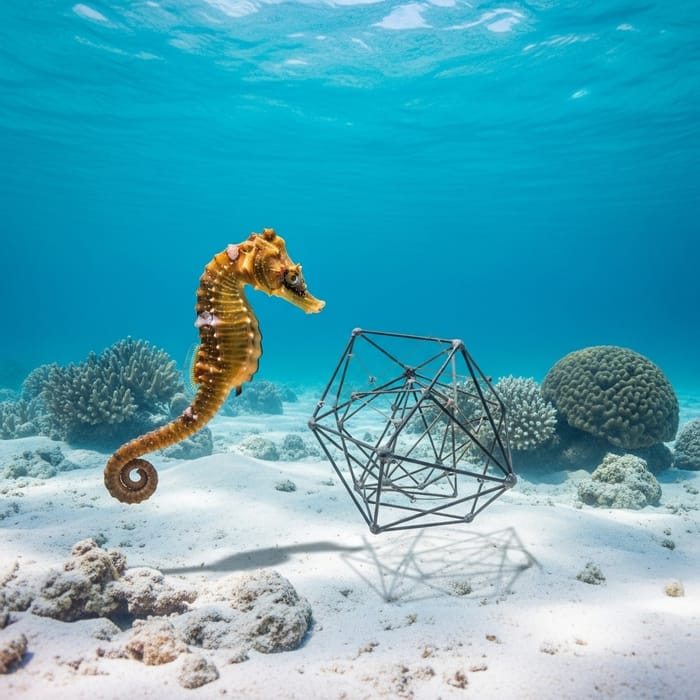 Surreal Seahorse with Horse-like Head in Enigmatic Underwater Scene Surreal Seahorse with Horse-like Head in Enigmatic Underwater Scene