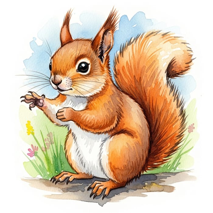 Captivating Watercolor Portrait of a Baby Squirrel