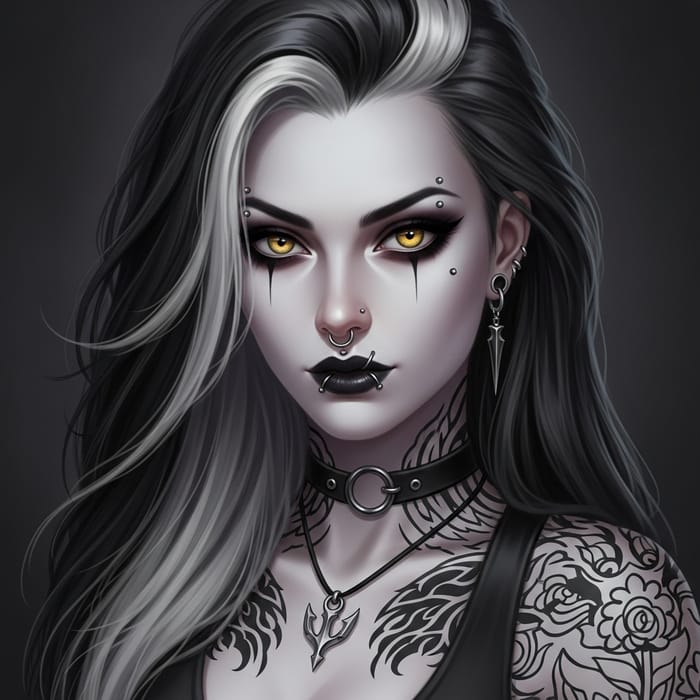 Ethereal Gothic Beauty: Pale Skin, Yellow Eyes, and Dark Style Ethereal Gothic Beauty: Pale Skin, Yellow Eyes, and Dark Style