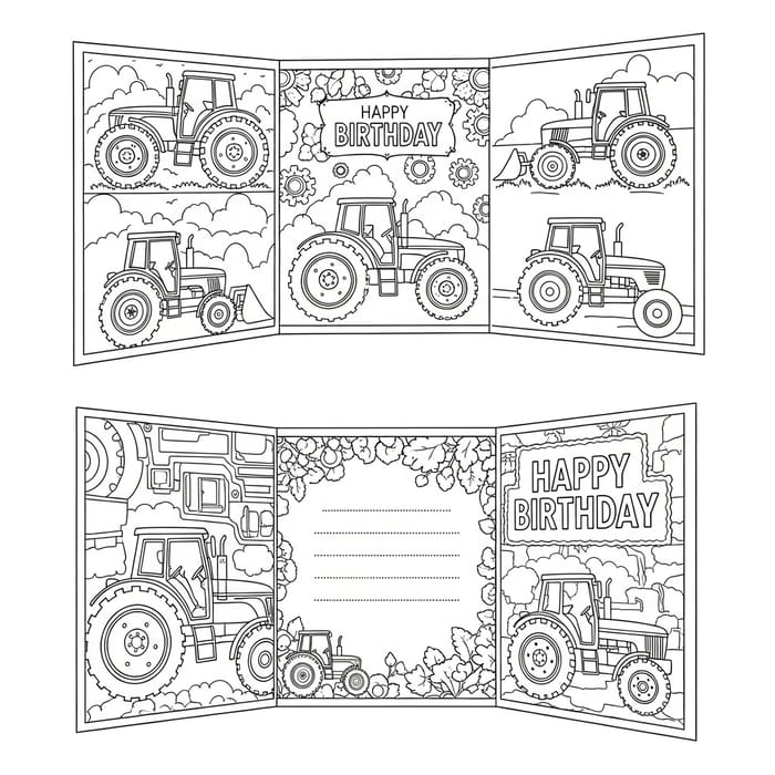 Tractor Themed Birthday Card - Fun Coloring Activity Tractor Themed Birthday Card - Fun Coloring Activity