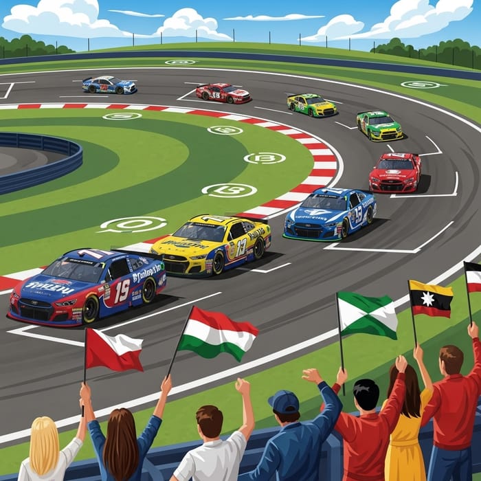 Exciting Big Cars Competing at Dynamic Race Track Exciting Big Cars Competing at Dynamic Race Track