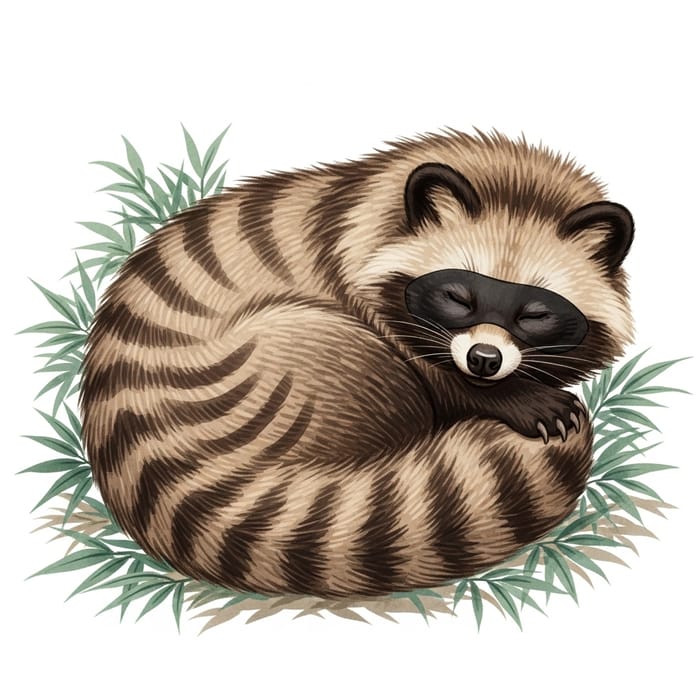 Tranquil Tanuki: Serene Japanese Raccoon Dog Sleeping Peacefully