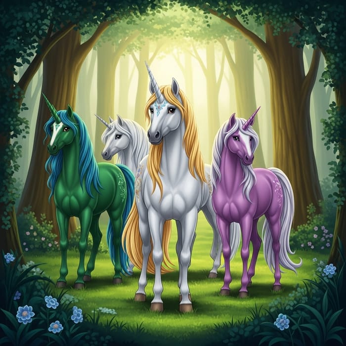 Majestic Unicorn Squad in Enchanted Forest | Fantasy Art Majestic Unicorn Squad in Enchanted Forest | Fantasy Art