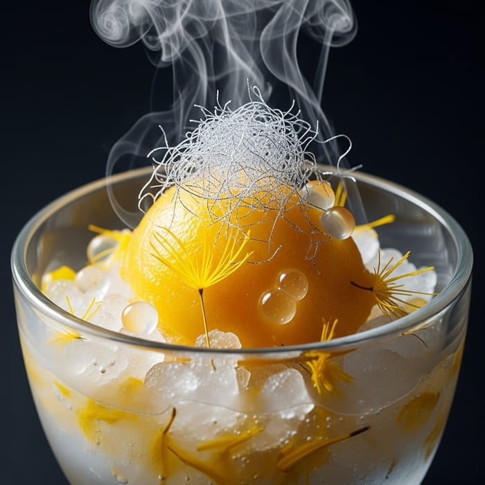 Futuristic Dandelion Flavor Sorbet with Gels & Steam
