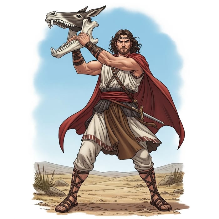 Samson - Legendary Biblical Figure Showing Jawbone Strength