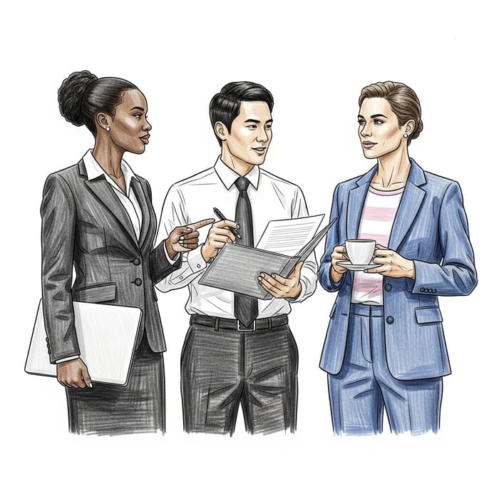 Multicultural Professional Characters Discussion Sketch
