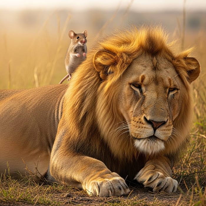 Mouse Riding Lion: Unlikely Duo in Harmony Mouse Riding Lion: Unlikely Duo in Harmony