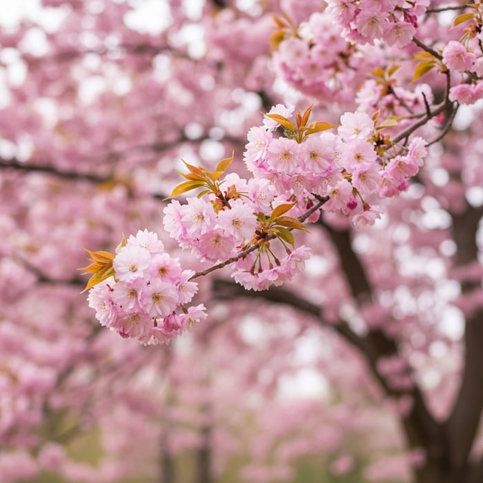 Pastel Cherry Blossom Tree in Park, Macro Details - Nature Inspired Pastel Cherry Blossom Tree in Park, Macro Details - Nature Inspired