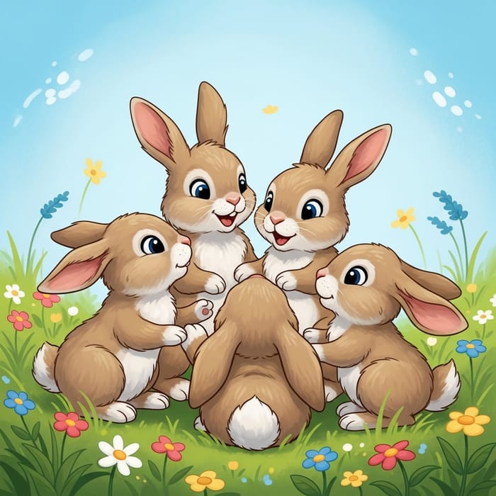 Adorable Lapereaux Cuteness | Joyful Cartoon Baby Rabbits