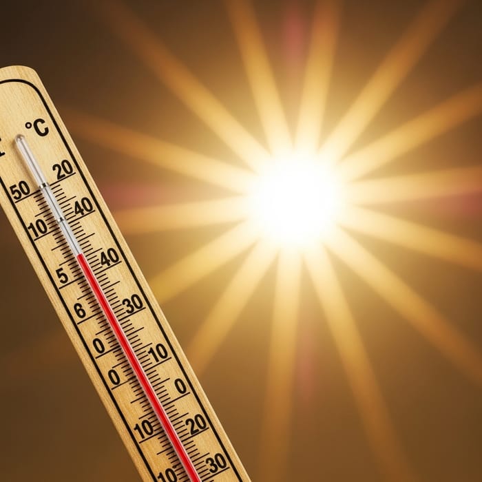 Sun Radiating Light & Vintage Thermometer | Heat Image Sun Radiating Light & Vintage Thermometer | Heat Image