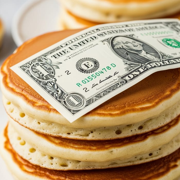 Fluffy Pancake Stack with Dollar Bill Topper