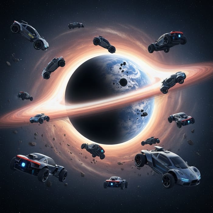 Cars in Space: Black Hole Engulfing a Planet Cars in Space: Black Hole Engulfing a Planet