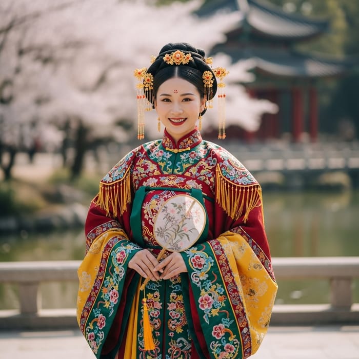 Asian Woman in Traditional Attire with Gold Teeth Asian Woman in Traditional Attire with Gold Teeth