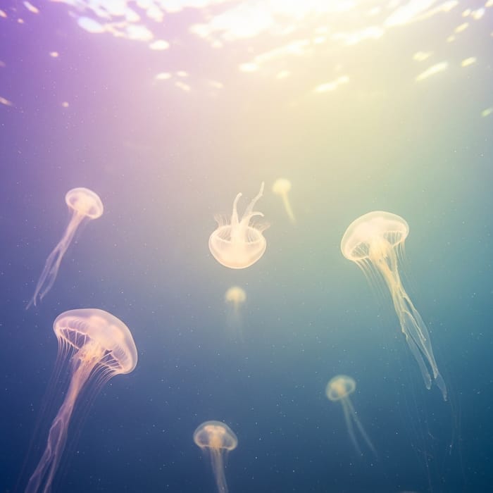 Ethereal Jellyfish Dance: Dreamy Marine-Inspired Scene Ethereal Jellyfish Dance: Dreamy Marine-Inspired Scene