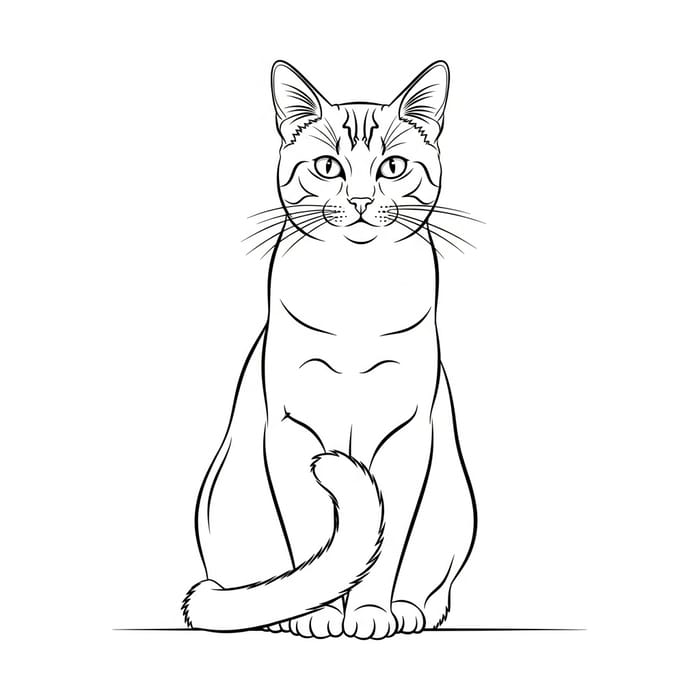 Linear Black and White Cat Drawing Linear Black and White Cat Drawing