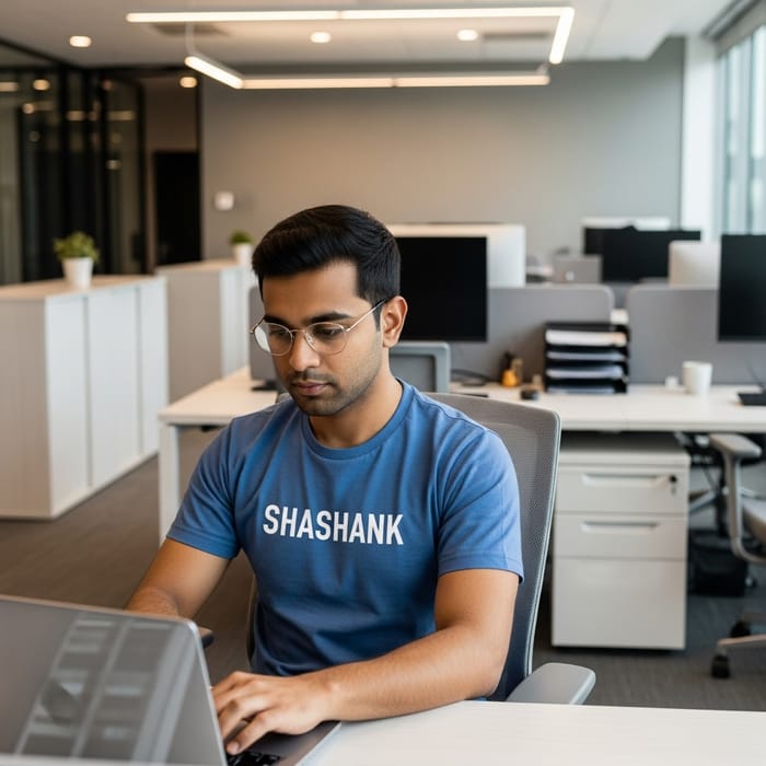 Young South Asian Boy 'Shashank' in Office with Laptop