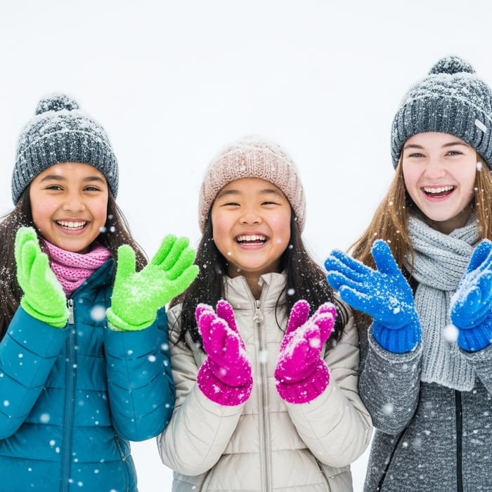Wintry Fun: Playful Girls in Colorful Gloves