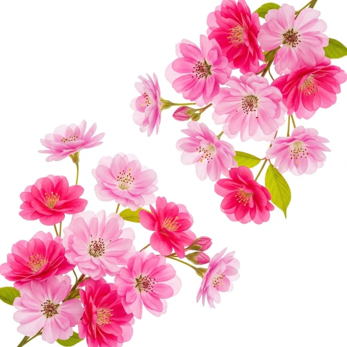 Blooming Pink Flowers on White Background Blooming Pink Flowers on White Background