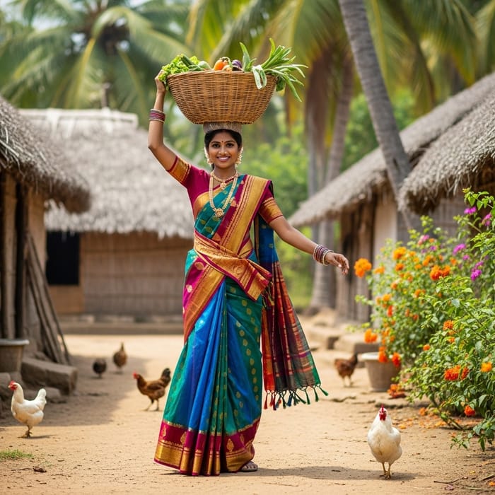 Beautiful Tamil Nadu Village Woman in Traditional Saree