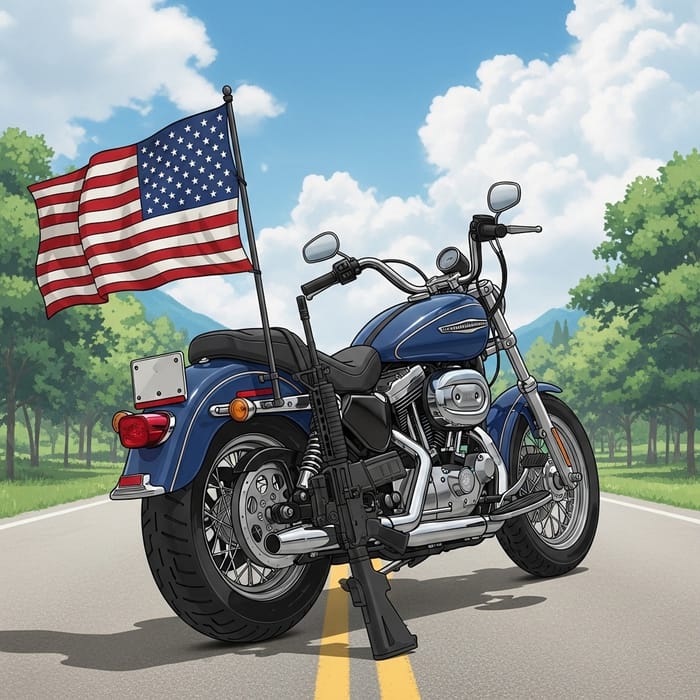 Harley Davidson Motorcycle with USA Flag and AR-15 - Symbol of Freedom & Patriotism Harley Davidson Motorcycle with USA Flag and AR-15 - Symbol of Freedom & Patriotism