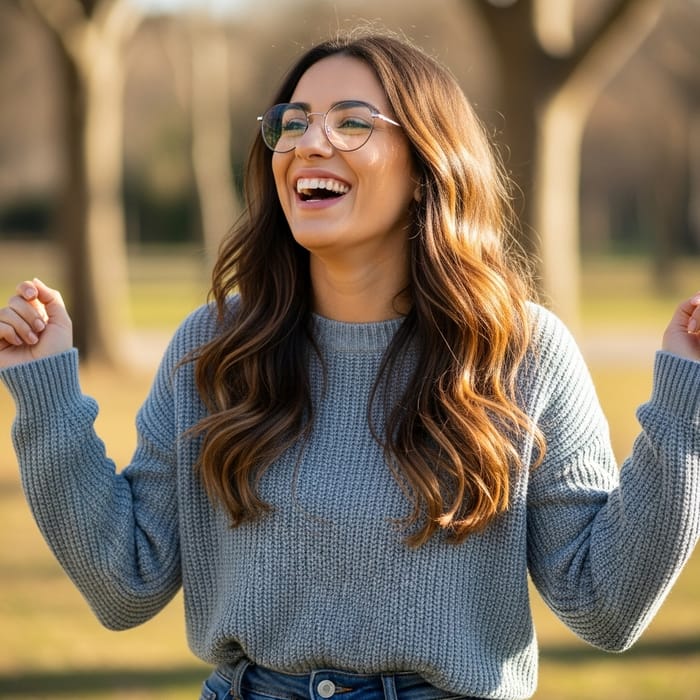 Mia Khalifa Expressing Joy | So Happy Brunette Woman