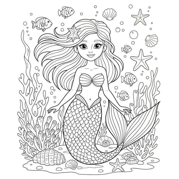 Hand-Drawn Mermaid Coloring Page for Creative Kids Hand-Drawn Mermaid Coloring Page for Creative Kids