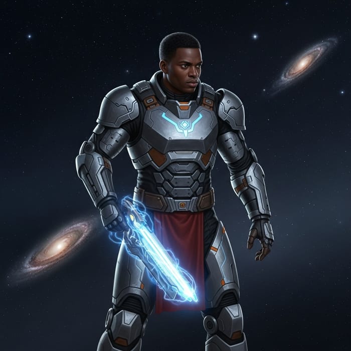 Futuristic Galaxy Warrior Defending Against All Odds