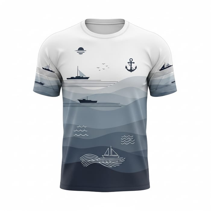 Minimalist Sports T-Shirt Design for Naval Cadets | Blue & Gray Theme Minimalist Sports T-Shirt Design for Naval Cadets | Blue & Gray Theme