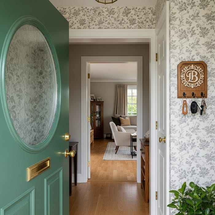 Charming Circular Door Leading to a Cozy Living Room Charming Circular Door Leading to a Cozy Living Room