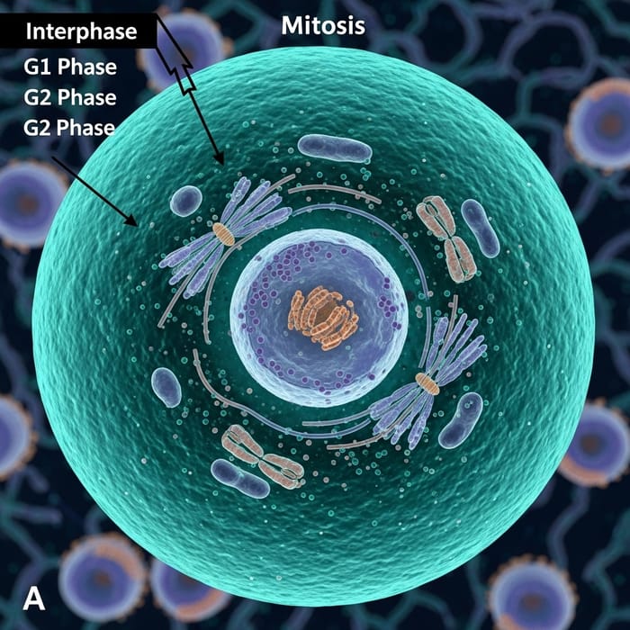 Cell Cycle: Interphase & M Phase Visualized | AI Art