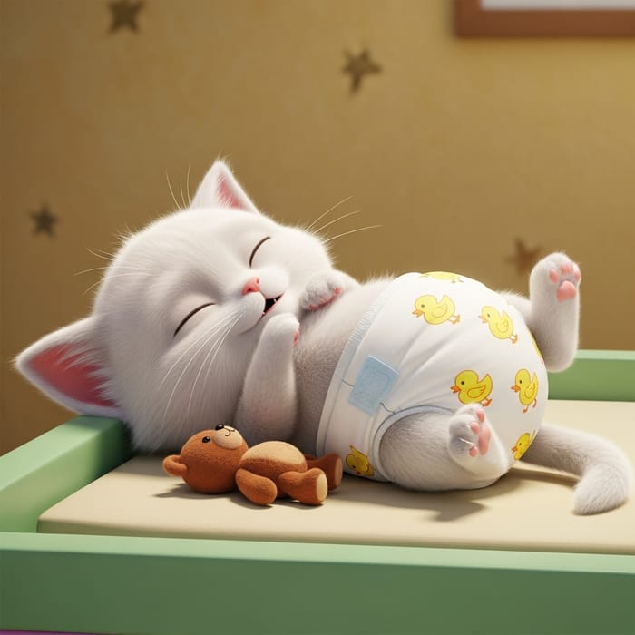 Cute Newborn Kitten in Diapers | Changing Pad Scene