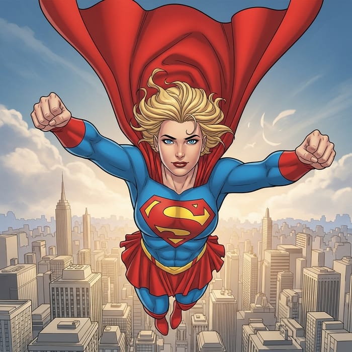 Supergirl Modern Comic Art | Female Superhero Flying Supergirl Modern Comic Art | Female Superhero Flying