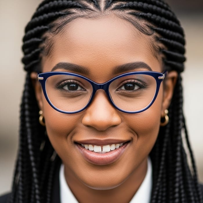 Portrait of a Black Woman with Almond-shaped Eyes, Braided Hair, and Unique Features
