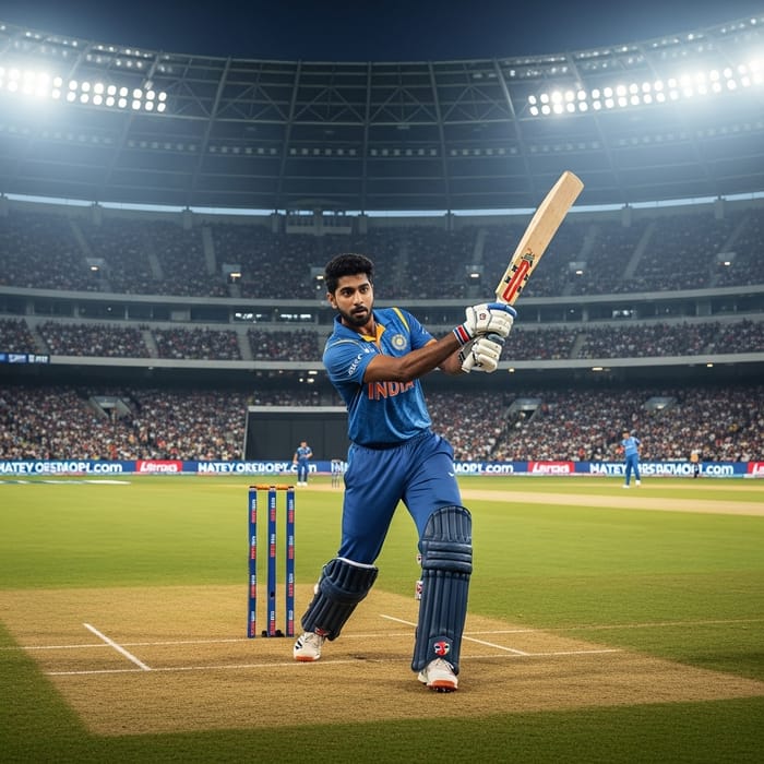 Exciting Cricket Action: Young Player in Stadium Exciting Cricket Action: Young Player in Stadium
